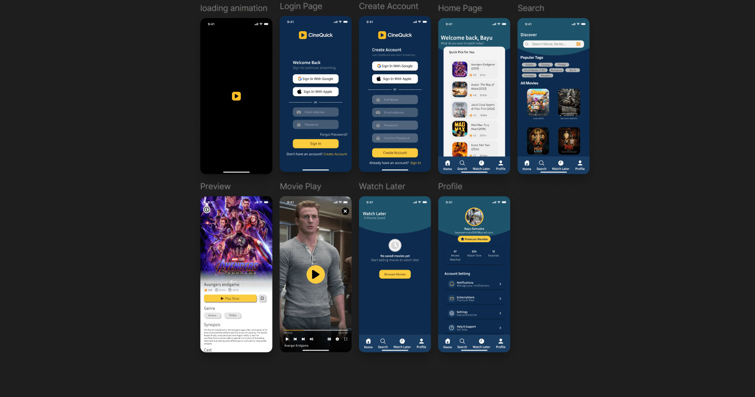Design CineQuick Mobile App